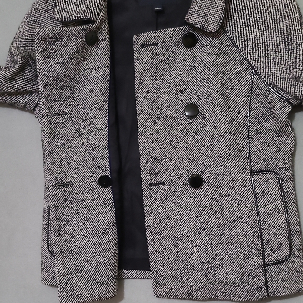 BANANA REPUBLIC Black and White Lined Peacoat Classic Wool-Blend Jacket - Size 6 - Picture 11 of 14